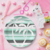 Pastel Mint Green Grey Waterverf Stripes Patroon Papieren Bordje (Feest)