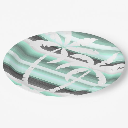 Pastel Mint Green Grey Waterverf Stripes Patroon Papieren Bordje (Gekanteld)