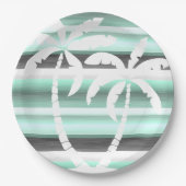 Pastel Mint Green Grey Waterverf Stripes Patroon Papieren Bordje (Voorkant)