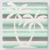 Pastel Mint Green Grey Waterverf Stripes Patroon Stenen Onderzetter (Voorkant)