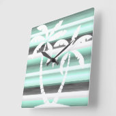 Pastel Mint Green Grey Waterverf Stripes Patroon Vierkante Klok (Hoek)