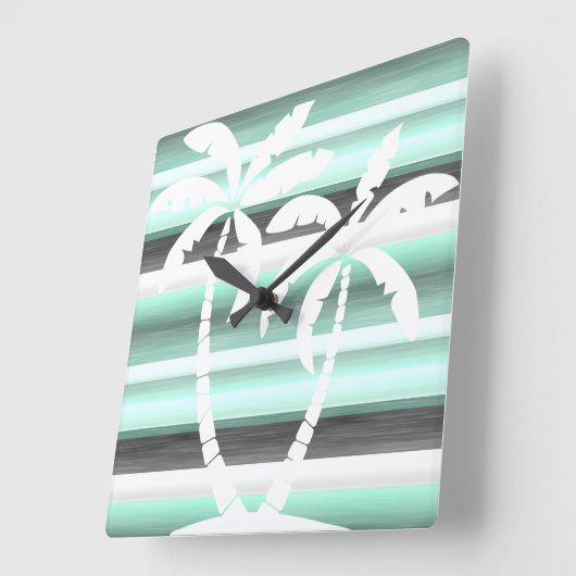 Pastel Mint Green Grey Waterverf Stripes Patroon Vierkante Klok (Hoek)