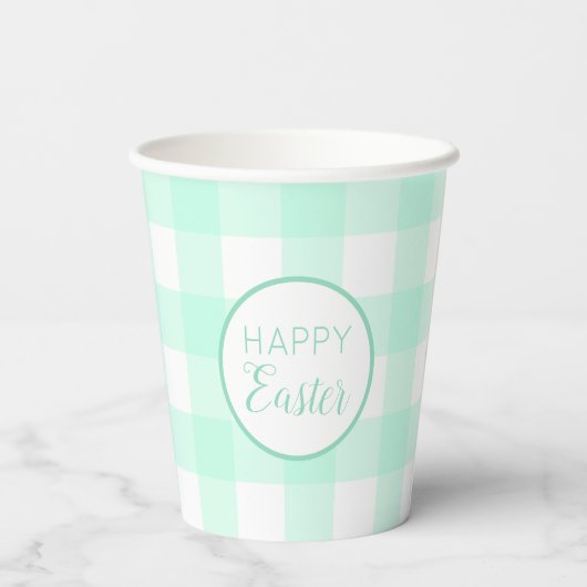 Pastel Mint Green Happy Paast Patroon Papieren Bekers (Achterkant)