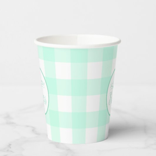 Pastel Mint Green Happy Paast Patroon Papieren Bekers (Links)