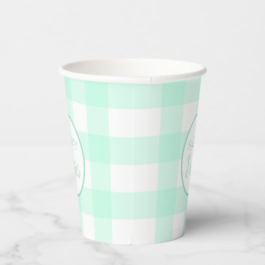 Pastel Mint Green Happy Paast Patroon Papieren Bekers (Rechts)