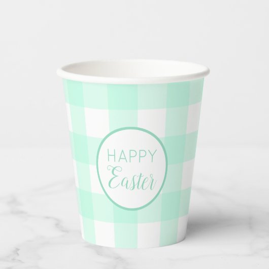Pastel Mint Green Happy Paast Patroon Papieren Bekers (Voorkant)