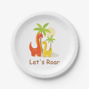 Pastel Mint Green Let's Roar Dinosaur Party Papieren Bordje