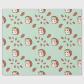 Pastel Mint Green Naadloze Hedgehog Wrapping Paper Cadeaupapier (Vlak)