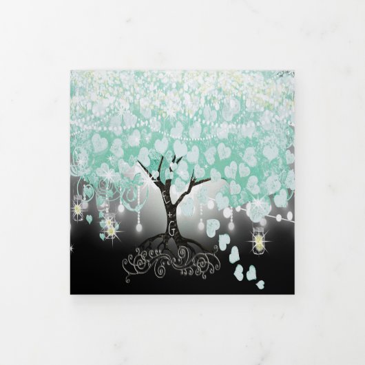 Pastel Mint Green over het zwarte-heetridhuwelijk Drieluik Uitnodiging (Cover)