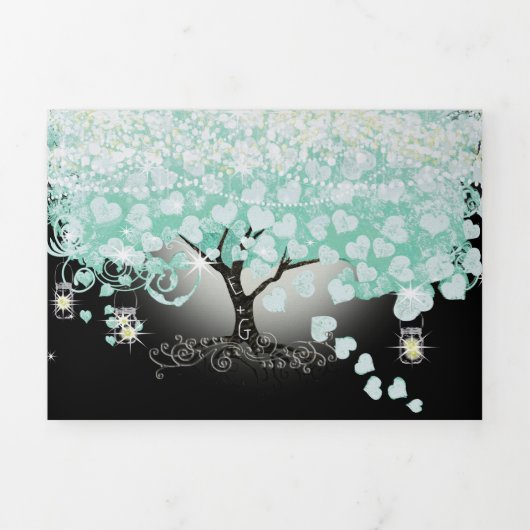 Pastel Mint Green over het zwarte-heetridhuwelijk Drieluik Uitnodiging (Cover)