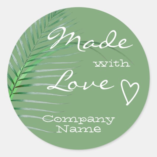 Pastel Mint Green Palm Tree Leaf Made with Love Ronde Sticker (Voorkant)