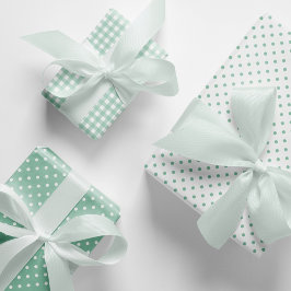 Pastel Mint Green Polka Dots Gingham Pattern Mix Inpakpapier Vel