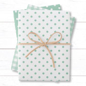 Pastel Mint Green Polka Dots Gingham Pattern Mix Inpakpapier Vel
