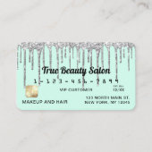 Pastel Mint Green Silver Glitter Druppelt Krediet Visitekaartje (Voorkant)