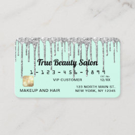 Pastel Mint Green Silver Glitter Druppelt Krediet Visitekaartje