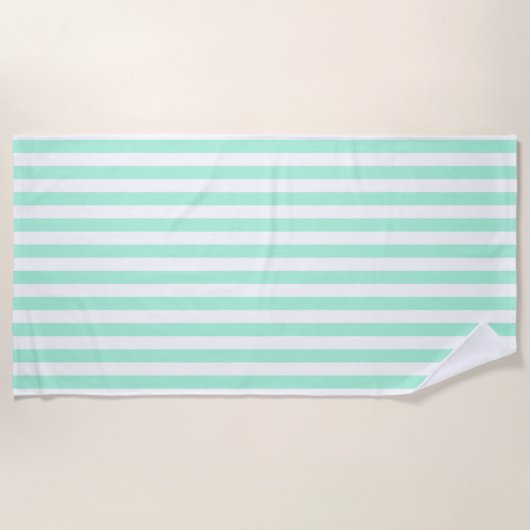 Pastel Mint Green Stripes Solid Color Summer Strandlaken (Voorkant)
