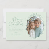 Pastel Mint Green Wavy Retro Foto Feestdagenkaart (Voorkant)