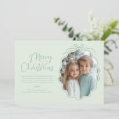 Pastel Mint Green Wavy Retro Foto Feestdagenkaart (Staand voorkant)