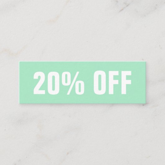 Pastel / mint groen eenvoudige trendy kortingskaar mini visitekaartje (Voorkant)