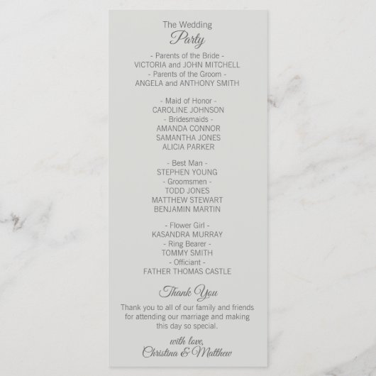 Pastel Mint Groen & Licht Grijs Huwelijksceremonie Programmakaart (Achterkant)