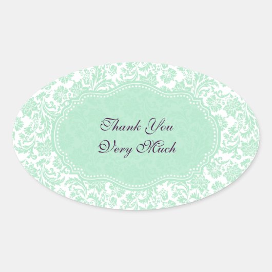 Pastel-mint-groene en witte dampen ovale sticker (Voorkant)