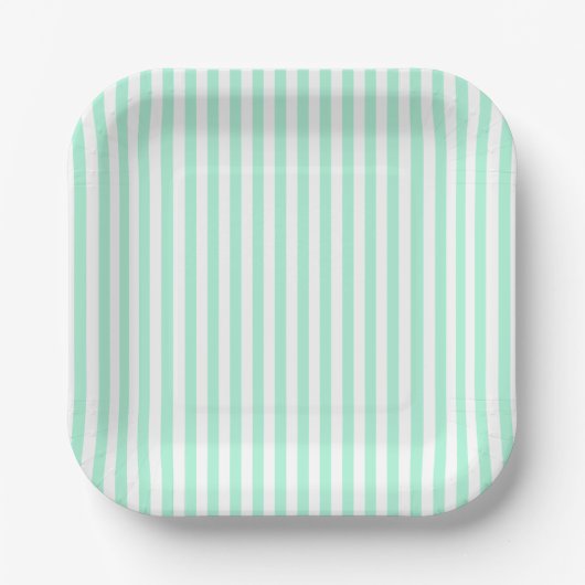 Pastel Mint Groene Strepen Zomer Gestreept Papieren Bordje (Voorkant)