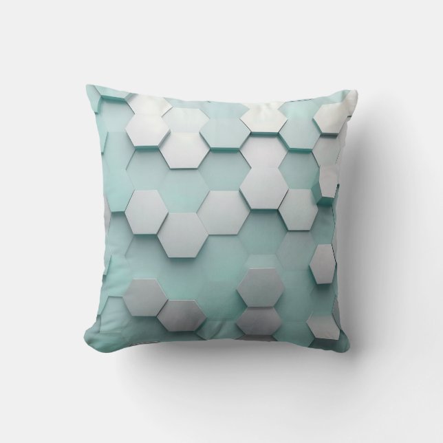 Pastel Mint Hexagon 3D Mosaic Kussen (Voorkant)
