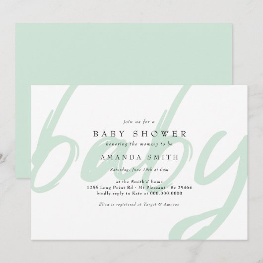 Pastel Mint Minimal Gender Neutral Baby shower Kaart (Voorkant / Achterkant)