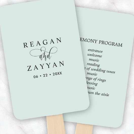 Pastel Mint Minimalistisch huwelijksprogramma Handwaaier