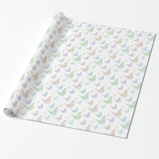 Pastel Mint Paarse Perzik Vlinders Verjaardag Cadeaupapier (Uitgerold)