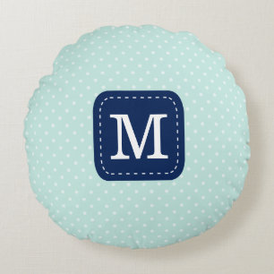 Pastel Mint Pattern Navy Blue Custom Monogram Rond Kussen