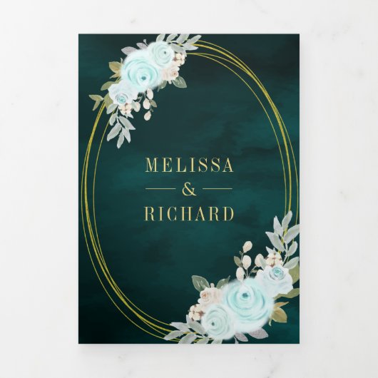 Pastel Mint Rozen allen in Één Blauwgroen Code QR Drieluik Uitnodiging (Cover)