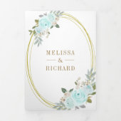 Pastel Mint Rozen Alles in Eén QR Code Bruiloft Drieluik Uitnodiging (Cover)