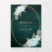 Pastel Mint Rozen Alles in Eén QR Code Teal Bruilo Drieluik Uitnodiging (Cover)