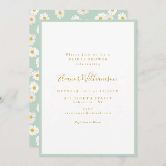 Pastel Mint Sage Retro Daisy Floral Bridal Shower Kaart (Voorkant / Achterkant)
