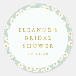 Pastel Mint Salie Madeliefjes Bloemig Bruiloft Fee Ronde Sticker