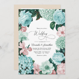 Pastel Mint, Seafoam & Shell Pink Wedding Kaart