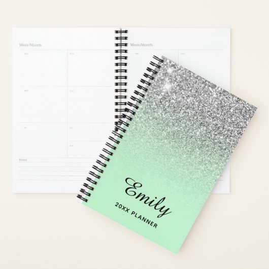 Pastel Mint Silver Glitter Ombre Persoonlijk Planner (Display)