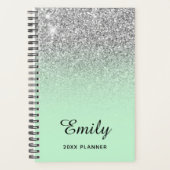 Pastel Mint Silver Glitter Ombre Persoonlijk Planner (Voorkant)