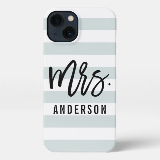 Pastel Mint Stripe New Mrs Last Name Bride iPhone Hoesje (Achterkant)