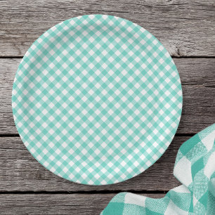 Pastel Mint Turquoise Gingham Papieren Bordje