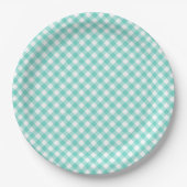 Pastel Mint Turquoise Gingham Papieren Bordje (Voorkant)