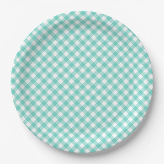 Pastel Mint Turquoise Gingham Papieren Bordje (Voorkant)