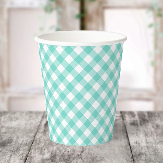 Pastel Mint Turquoise Gingham Papieren kopjes Bekers