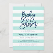 Pastel Mint & White Stripes Blauw Baby shower Kaart (Voorkant)