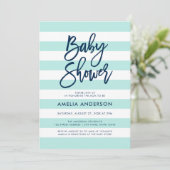 Pastel Mint & White Stripes Blauw Baby shower Kaart (Staand voorkant)