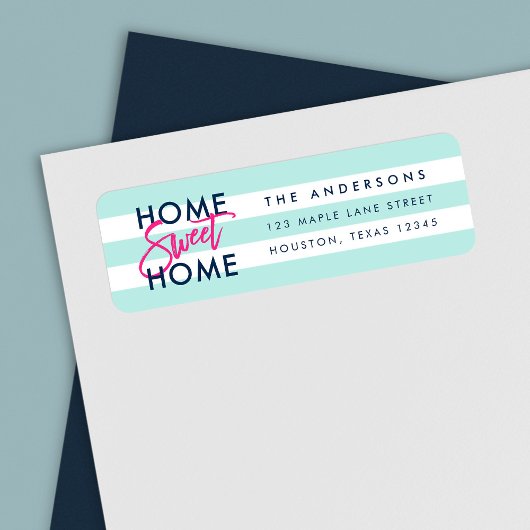Pastel Mint Wit Strepen Blauw Home Sweet Home Etiket