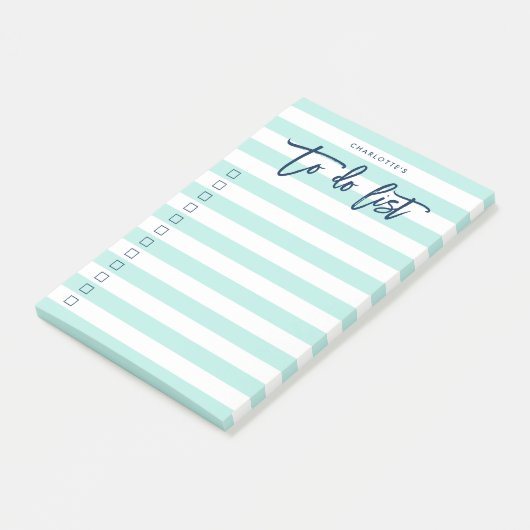 Pastel Mint & Witte Stripes Blauw om Lijst te doen Post-it® Notes (Schuin)