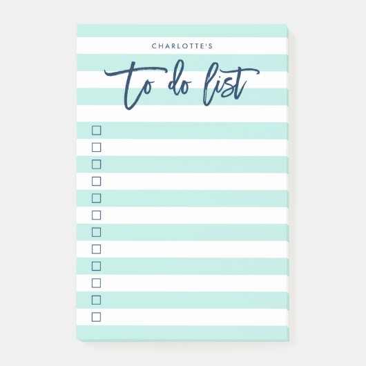 Pastel Mint & Witte Stripes Blauw om Lijst te doen Post-it® Notes (Voorkant)