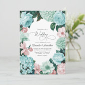 Pastel Mint, Zeegroen & Schelp Roze Bruiloft Kaart (Staand voorkant)
